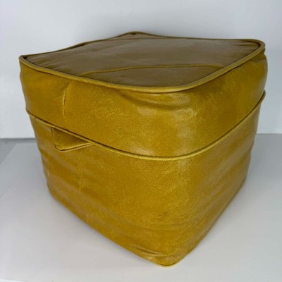 Mid-Century Boho Chic Square Mustard Vinyl Footstool