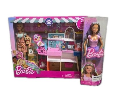 LOT 2 Barbie Sets - Fashionistas #228 Doll Blind w/Cane + Pet Boutique 4 Pets