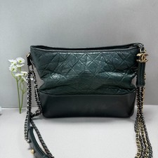 AUTH Chanel Medium Gabrielle Hobo Crossbody Bag Dark Green Crinkled Leather Rare