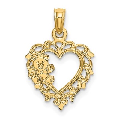 14K Gelbgold Teddybär in Herzform Charm Anhänger L-18mm, B-13,4mm