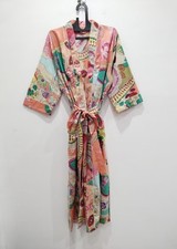 Indian Multi Floral Print Cotton Kaftan Beach Kimono Dress Robe Caftan Maxi Gown