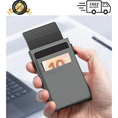 Mens RFID Blocking Wallet Slim Credit Card Holder Black Minimalist Auto Pop Up