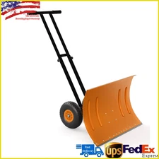 29in Dual-Handle Snow Shovel with 2 Wheels – Adjustable Push Angles, Heavy Duty
