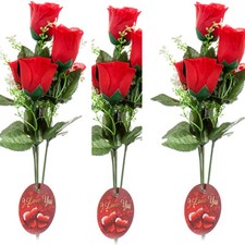 3 Pack Artificial Flower VALENTINE ROSE BUNDLE 6H W/RED  PINK Artificial Flower