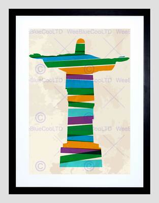 PAINTING ABSTRACT LANDMARK CHRIST STATUE BRAZIL FRAMED ART PRINT MOUNT B12X13463