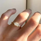 1CT Horizontal Emerald Cut Moissanite Bridal Wedding Ring 14K Yellow Gold Plated