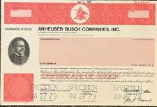Anheuser Busch Specimen Stock Certificate- St. Louis History-Very Rare,VF
