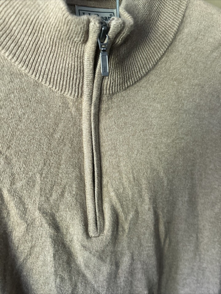 LL Bean Sweater Mens XLarge Reg Tan Half Zip Pullover Long Sleeve
