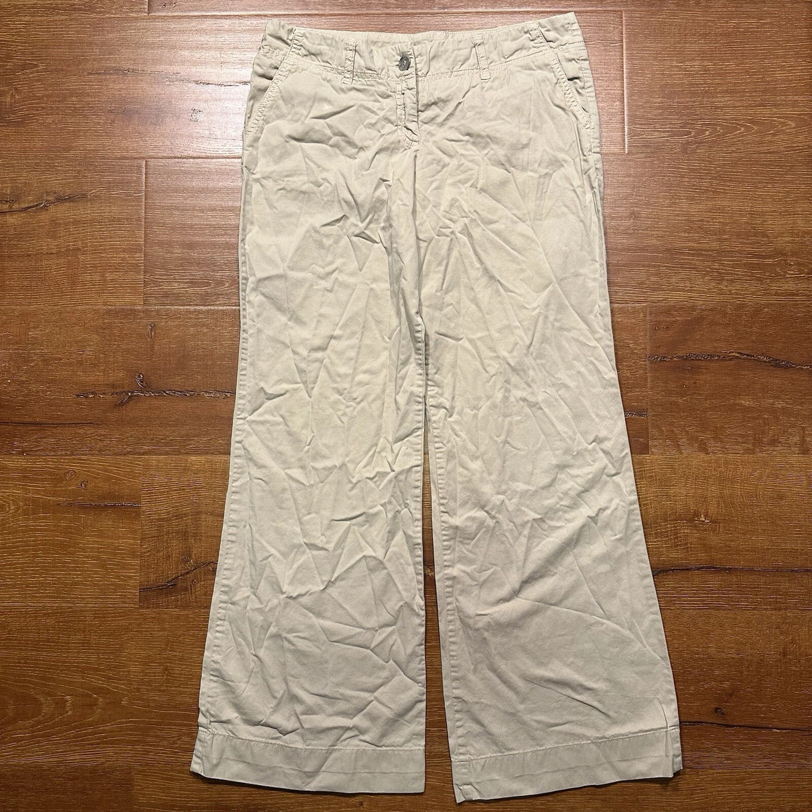 James Perse Chino Pants Women 32x30 Beige Button Fly Flare Wide Leg Minimal City