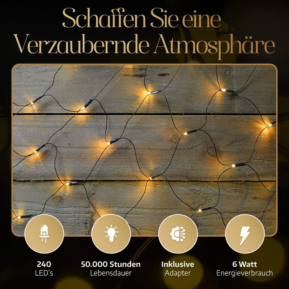 Meisterhome LED Lichternetz 240 LED Warmweiß 3x3m  Außen und Innen Weihnachten  - Bild 3 von 4