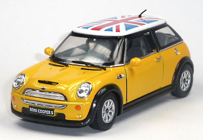 New 5'' Kinsmart Mini Cooper S British Flag Diecast Model Toy 1:28 Yellow