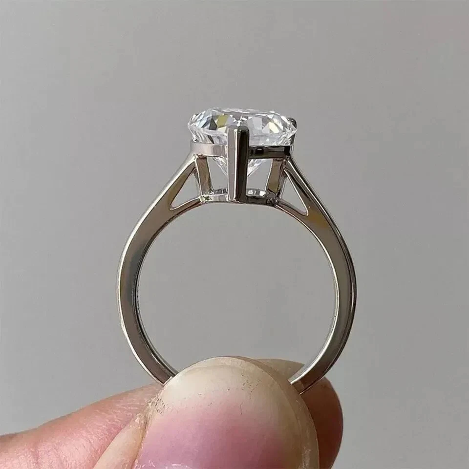 Certified 3.50 Ct White Heart Cut Treated Diamond Solitaire Ring In 925 Silver - Image 4 of 4