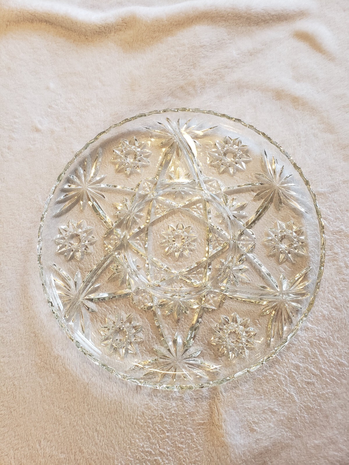 Vintage 1960s Anchor Hocking Divided Crystal Plate Star Of David Pattern 11