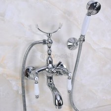 Polished Chrome Brass Wall Mount Bathtub Clawfoot Faucet Mixer Tap w/Hand Shower