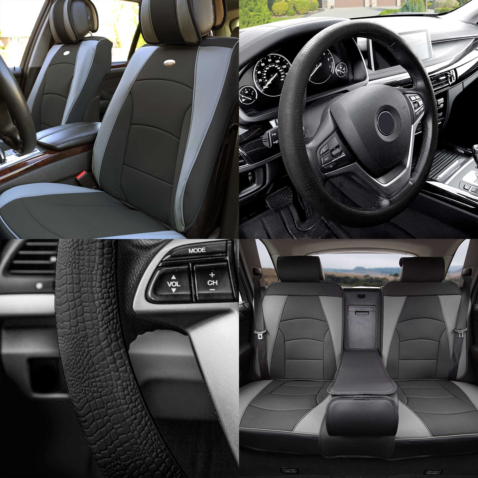 FH Group Universal Fit PU Leather Car Seat Covers for SUV Van w/ Steering Cover
