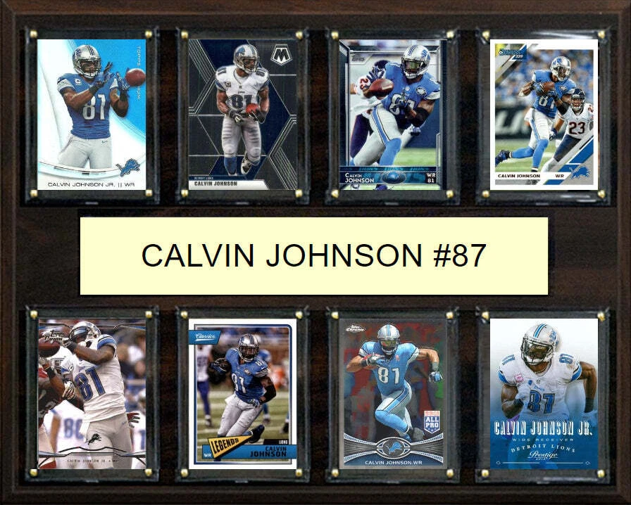 Placa de 8 cartas Calvin Johnson Donruss Fleer Topps 2023 2024 Detroit Lions - Imagem 3 de 3