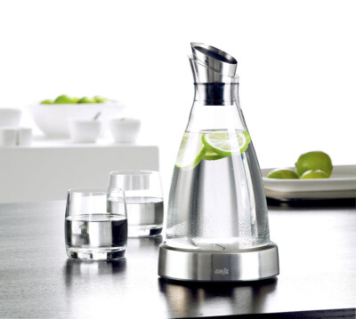 Emsa FLOW Kühlkaraffe Kühlkanne Glaskaraffe Glas/Edelstahl, 1,0 L Spülmaschinenf