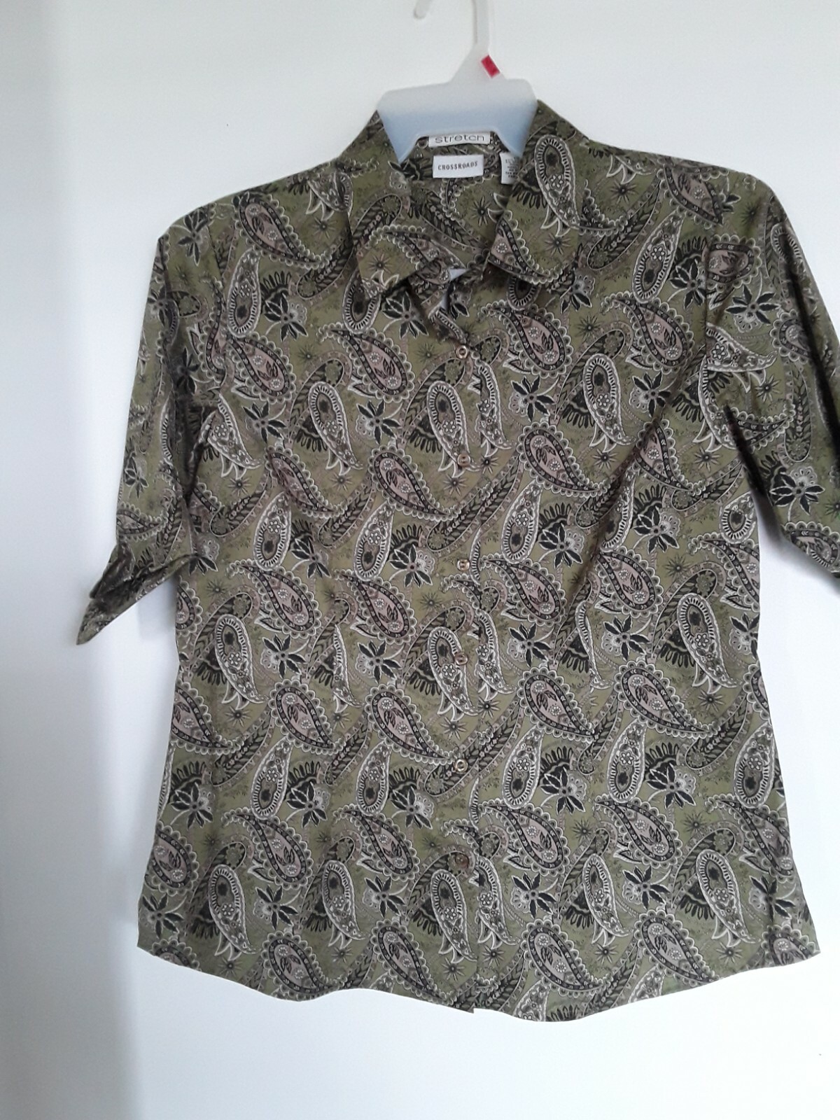 Green Crossroads Stretch Button-Up Shirt Size 12 with 3/4 Sleeve