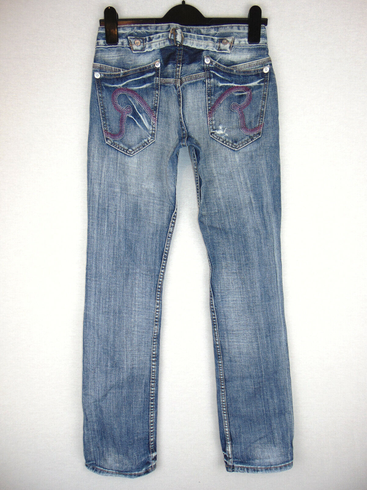 Replay Womens Denim Jeans Straight Cut Blue Cinch Back W27 L34 TALL