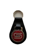 BLACK  LEATHER KEYRING/ FOB DEPICTING NISSAN SUNNY WORN LOGO IMAGE