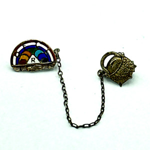RAINBOW GIRLS vintage Masonic pin w/ pot of gold guard - sterling enamel BFCL