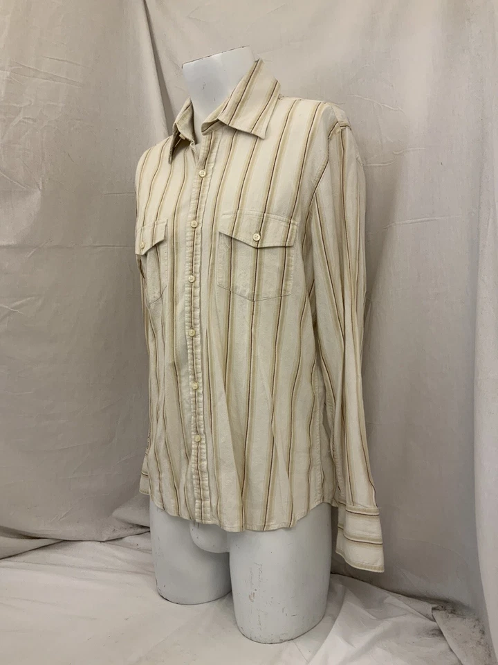 Camisa Kenneth Cole L Rayas Amarillas 100% Algodón Abotonada Manga Larga YGI V1-508 Foto 4 de 4