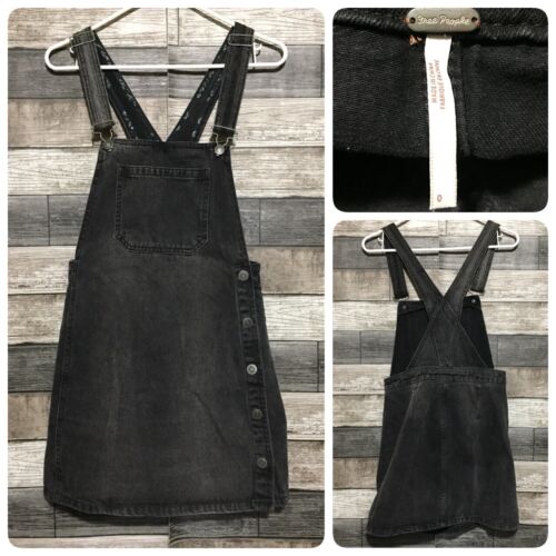 Free People Denim Overall Dress Women’s 0 Gray Black Buttons 100% ...