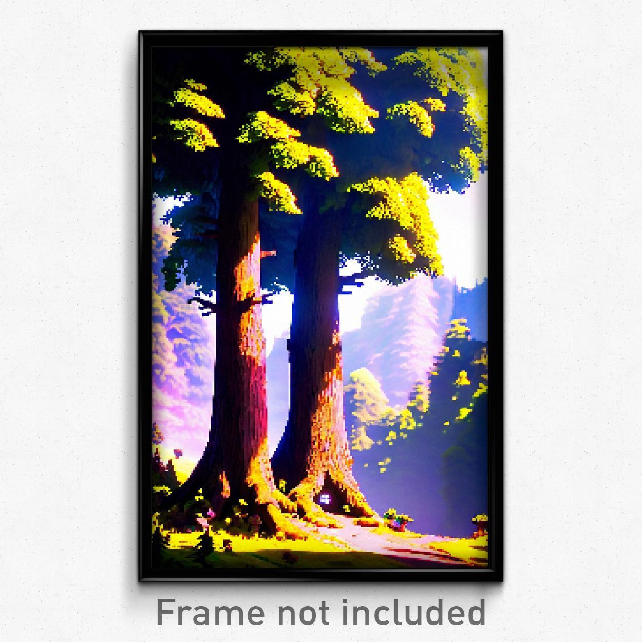 8-Bit Psychedelic Pixel Art Forest Poster - Trippy Video Game Print  