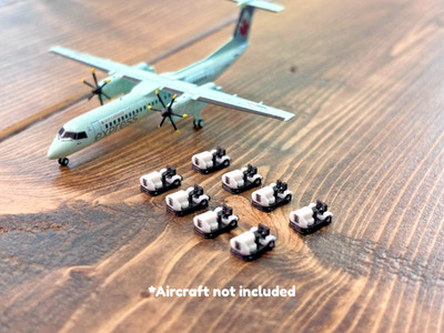 1:400 Model Airport Accessories - 8 Piece Open-Cab Airport TUG Set (White)