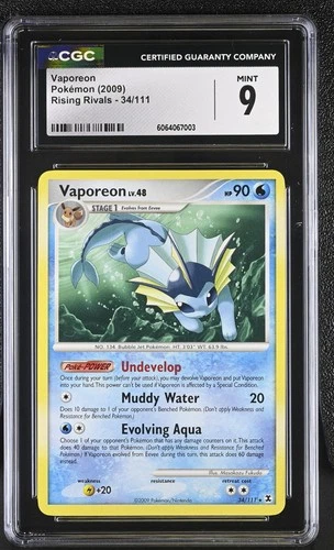CGC 9 Vaporeon 34/111 Rare Rising Rivals Pokémon Card