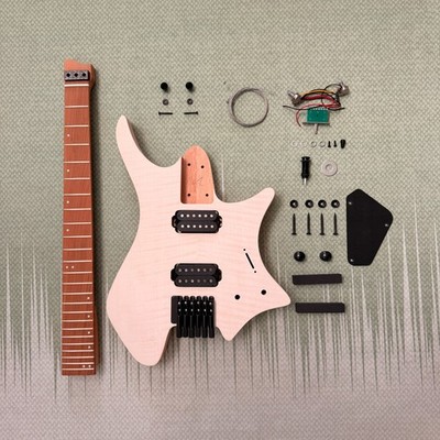 Headless DIY Electric Guitar Kit Flame Maple Veneer Roasted Maple Neck BK part