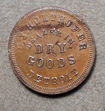 Detroit MI 225AO-2a, C.J. Holthofer, R-5, copper, 19mm, brown au, dry goods