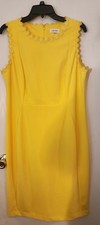 Calvin Klein Size 14 Yellow Sleeveless Sheath Dress Floral Embellishments EUC