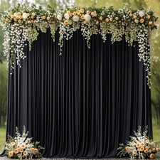 2 PCS Black Backdrop Curtains Polyester Photo Fabric 5x8FT Panels 10x8FT