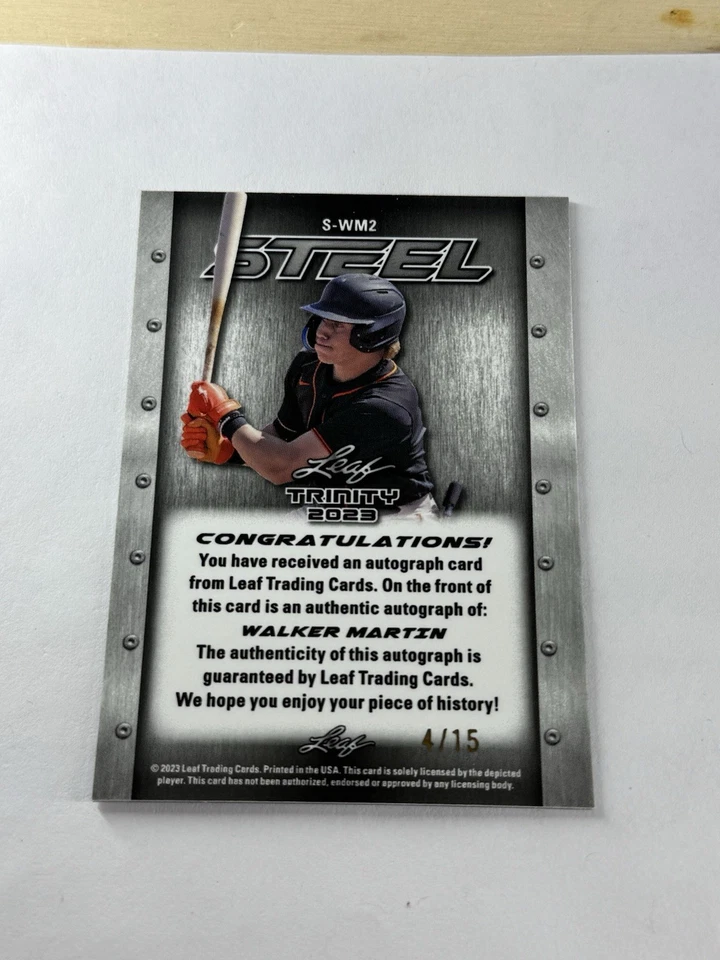 2023 Leaf Trinity Walker Martin /15 Auto Steel Giants SSP - Image 2 of 2