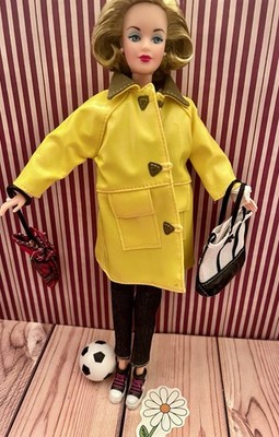 Barbie Doll Redress  Soccer Mom  Jeans/White Turtleneck/Yellow Raincoat Umbrella