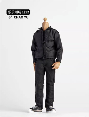 1/12 Scale Male Black Coat Pants Clothes Model Fit 6'' Action Figure Body Toys