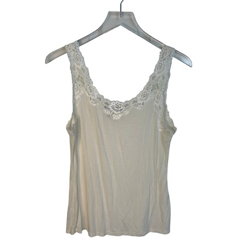 Josie Natori Cream Colored Lace Trimmed Tank Top Camisole Size Large Y2K Retro - Picture 4 of 4