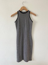 Black & White Geometric Sweater Dress Sleeveless Crew Neck Fitted Bodycon Small