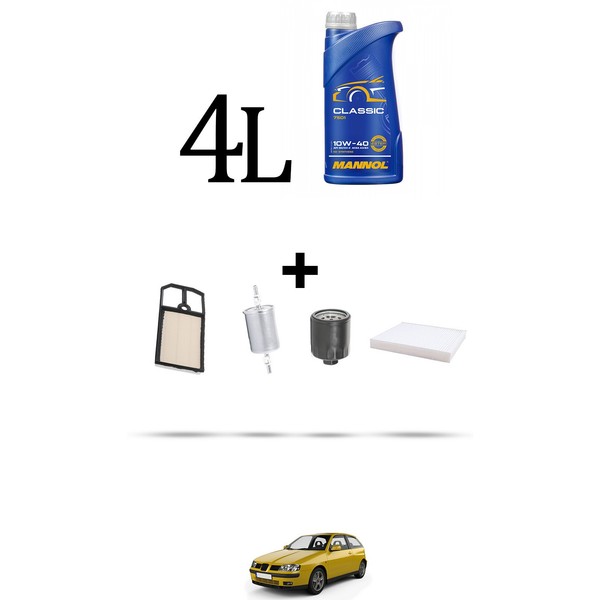 Hoffcar Servicekit 4 Filter Und 4L ÖL FüR Seat Ibiza Iii 1.4 16V 55KW Ab 199-image