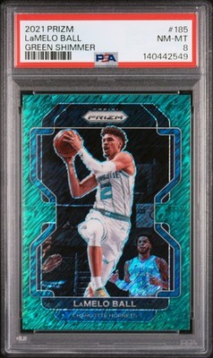 2021 PANINI PRIZM GREEN SHIMMER #185 LAMELO BALL 1/5 PSA 8