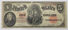 1907 $5 Woodchopper Note Legal Tender Large Size Speelman White Small Tear *M53