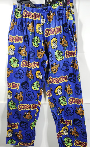 Scooby Doo Men's M Sleep Pajama Pants Blue Graphic Cartoon Fleece PJ Bottoms