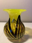 VINTAGE MCM MURANO ART GLASS VASE CARLO MORETTI YELLOW BROWN SWIRLS ITALY