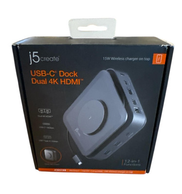 J5create, USB-C Dual 4K HDMI Docking Station, 15W Wireless Charging (JCD3199)
