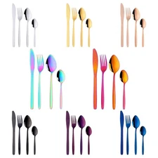 32-Piece BuyGo Stainless Silverware Set, Multicolor Camping Dinnerware, Dishw...