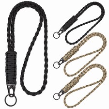 4 Pcs Heavy Duty Braided Paracord Lanyard Keychains Whistles Strap Rope Lanyard