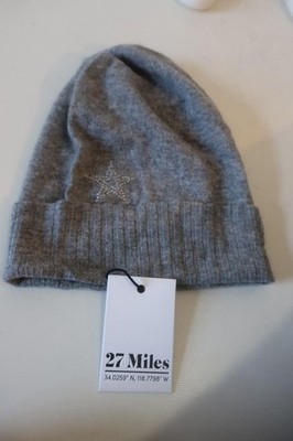 NWT Womens 27 Miles 100% Cashmere Gray Star Hat 196177132689 