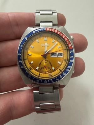 Seiko 6139-6005 Automatic Chronograph Tachymeter Day/Date Gold Dial Pepsi Bezel