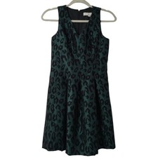 Ann Taylor Loft Black Teal Sleeveless Leopard Print Fit Flare Dress Size OP